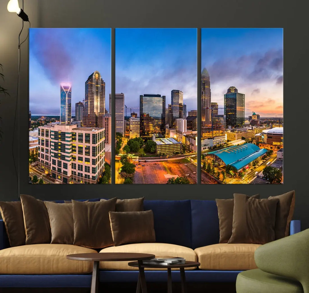 Charlotte City Wall Art Cityscape Canvas Wall Decor Charlotte Skyline Sunset