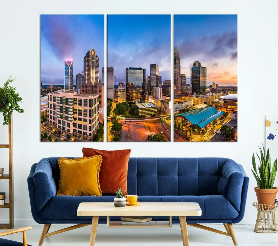 Charlotte City Wall Art Cityscape Canvas Wall Decor Charlotte Skyline Sunset