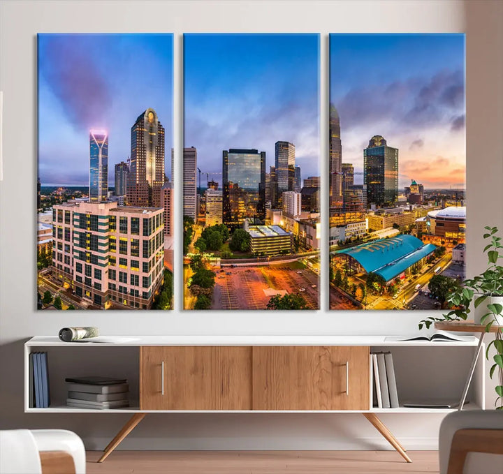 Charlotte City Wall Art Cityscape Canvas Wall Decor Charlotte Skyline Sunset