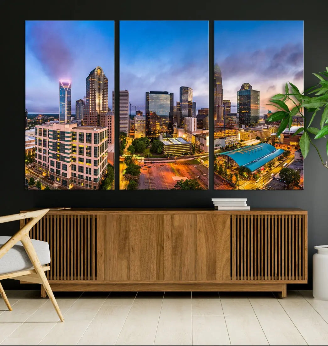 Charlotte City Wall Art Cityscape Canvas Wall Decor Charlotte Skyline Sunset