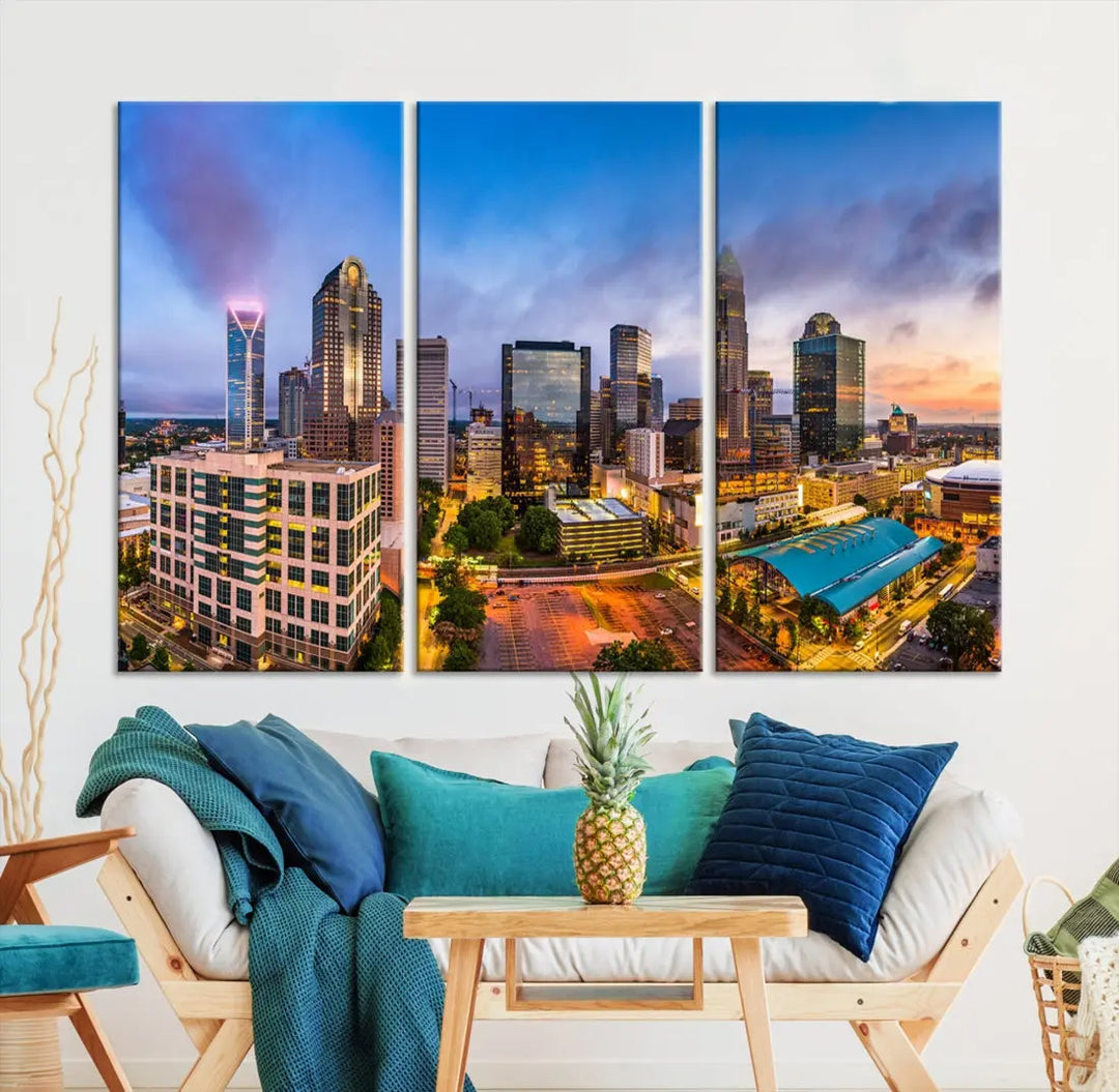 Charlotte City Wall Art Cityscape Canvas Wall Decor Charlotte Skyline Sunset