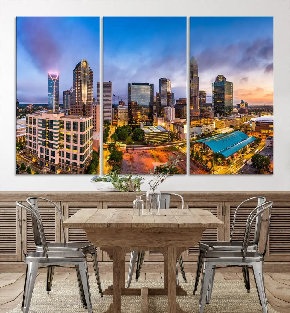 Charlotte City Wall Art Cityscape Canvas Wall Decor Charlotte Skyline Sunset