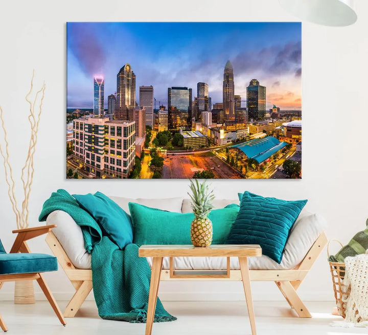 Charlotte City Wall Art Cityscape Canvas Wall Decor Charlotte Skyline Sunset