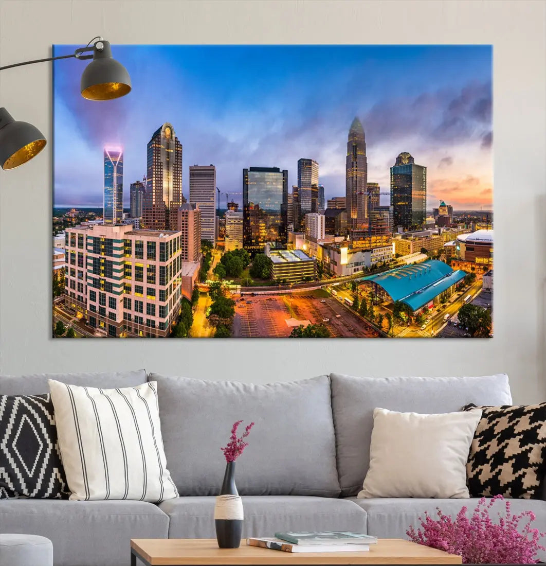 Charlotte City Wall Art Cityscape Canvas Wall Decor Charlotte Skyline Sunset