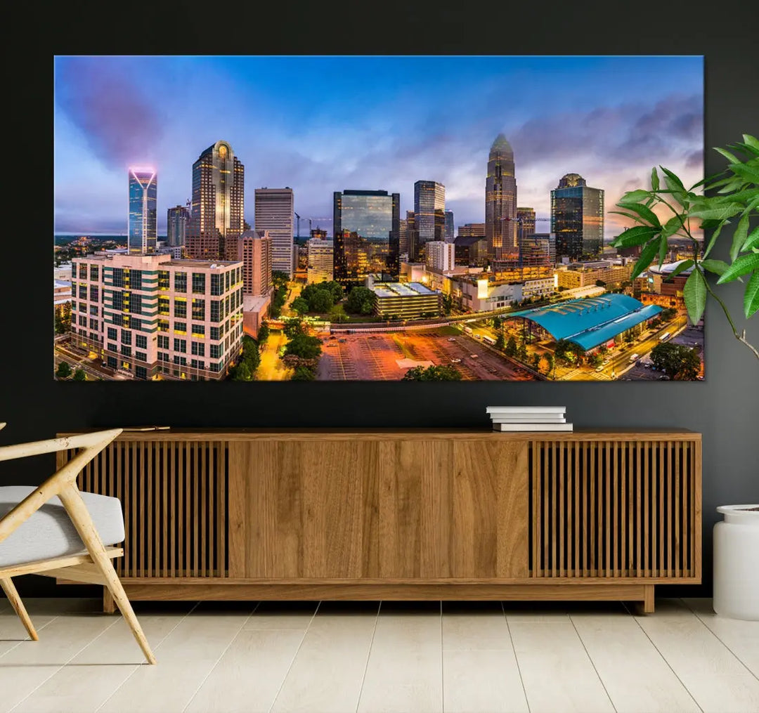 Charlotte City Wall Art Cityscape Canvas Wall Decor Charlotte Skyline Sunset