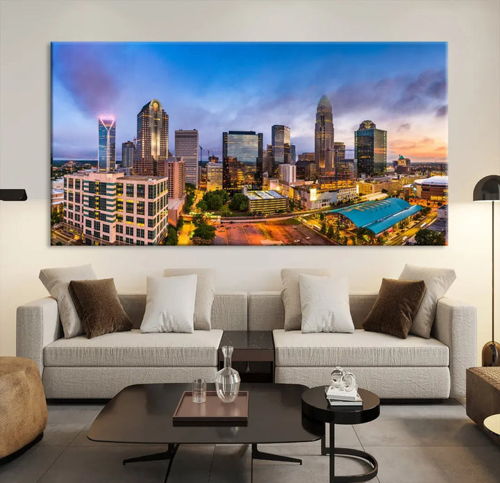 Charlotte City Wall Art Cityscape Canvas Wall Decor Charlotte Skyline Sunset