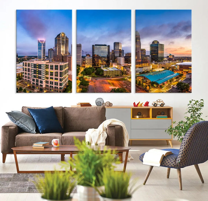 Charlotte City Wall Art Cityscape Canvas Wall Decor Charlotte Skyline Sunset