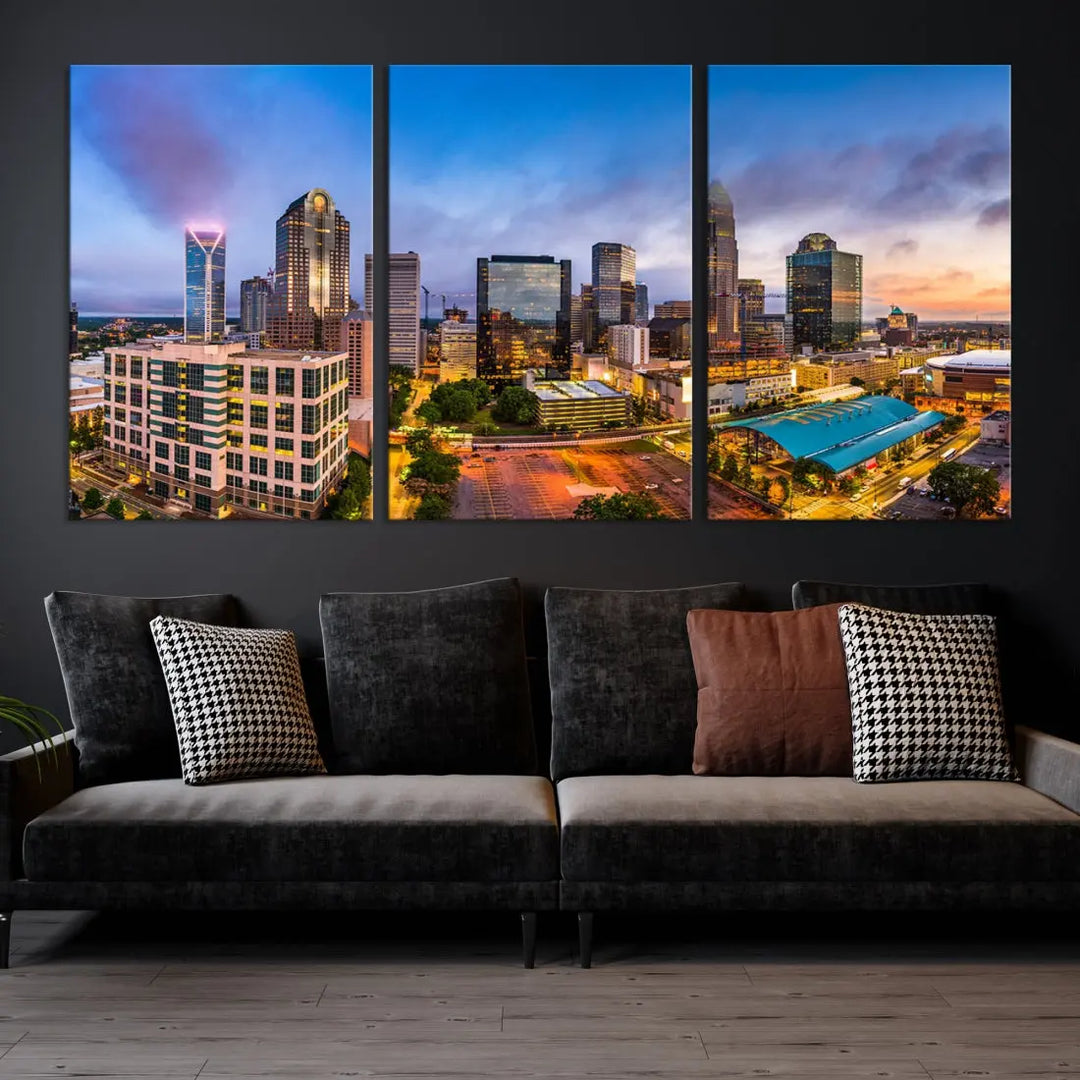 Charlotte City Wall Art Cityscape Canvas Wall Decor Charlotte Skyline Sunset