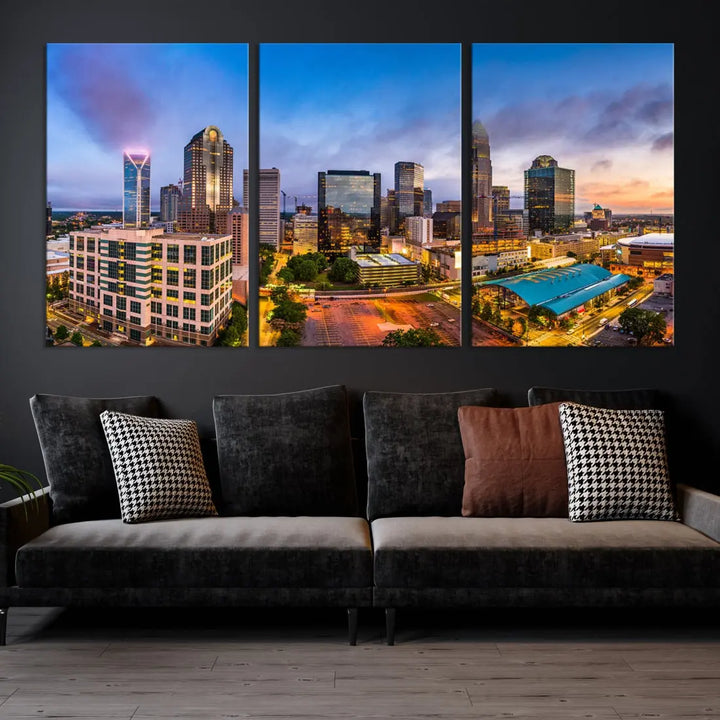 Charlotte City Wall Art Cityscape Canvas Wall Decor Charlotte Skyline Sunset