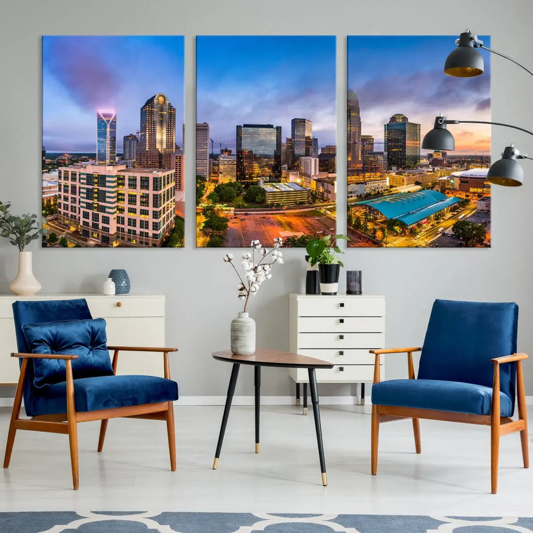 Charlotte City Wall Art Cityscape Canvas Wall Decor Charlotte Skyline Sunset