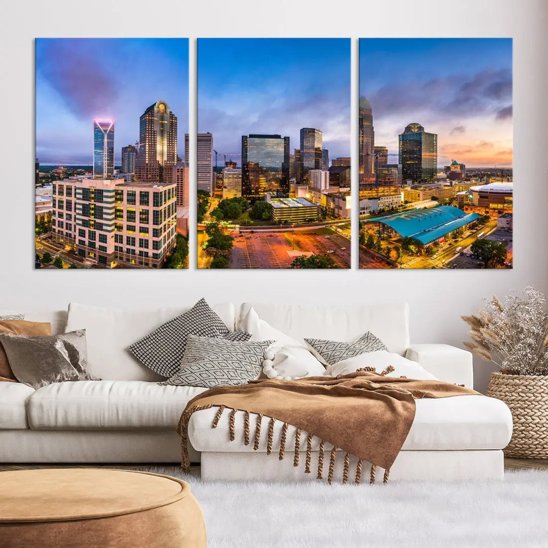 Charlotte City Wall Art Cityscape Canvas Wall Decor Charlotte Skyline Sunset