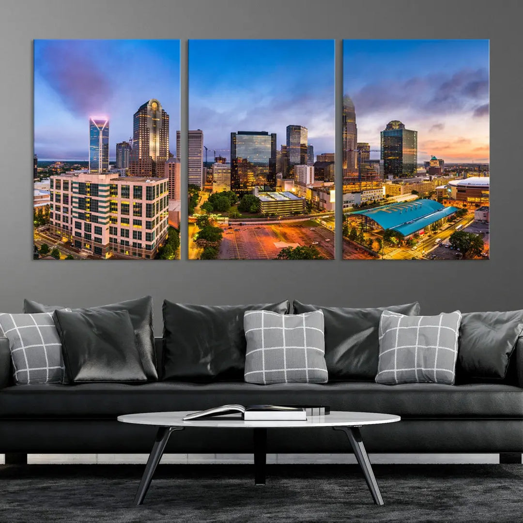 Charlotte City Wall Art Cityscape Canvas Wall Decor Charlotte Skyline Sunset