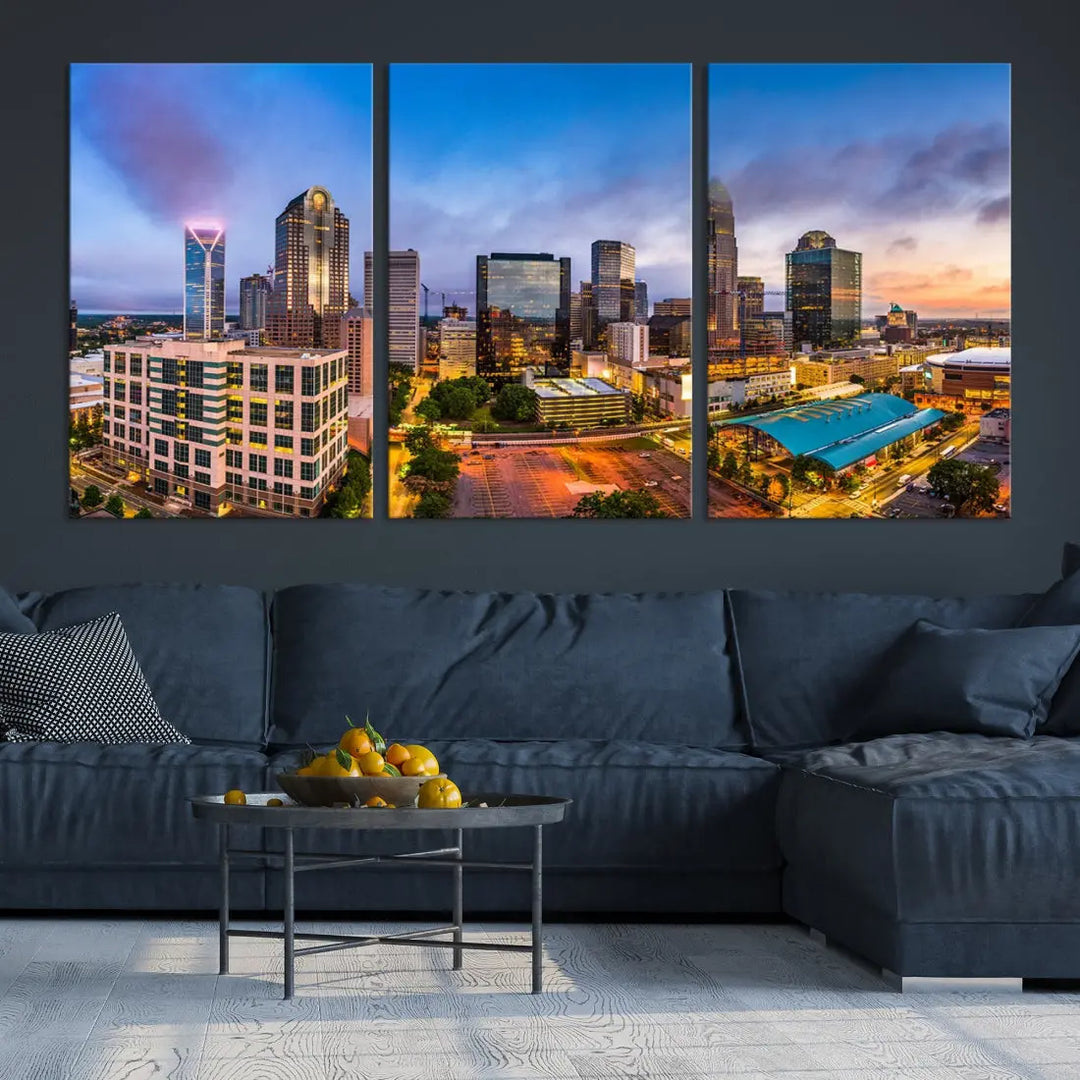 Charlotte City Wall Art Cityscape Canvas Wall Decor Charlotte Skyline Sunset