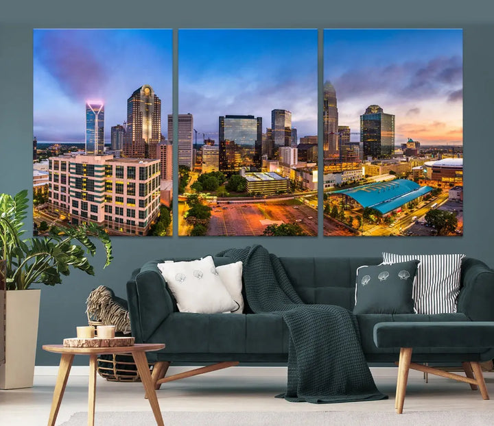 Charlotte City Wall Art Cityscape Canvas Wall Decor Charlotte Skyline Sunset