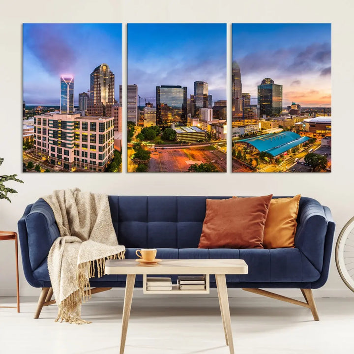 Charlotte City Wall Art Cityscape Canvas Wall Decor Charlotte Skyline Sunset