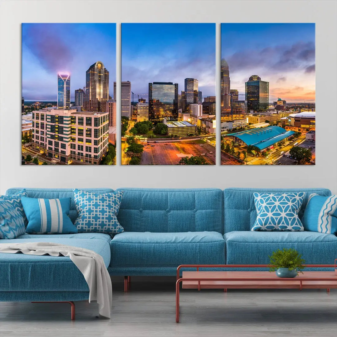 Charlotte City Wall Art Cityscape Canvas Wall Decor Charlotte Skyline Sunset