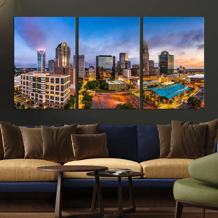 Charlotte City Wall Art Cityscape Canvas Wall Decor Charlotte Skyline Sunset