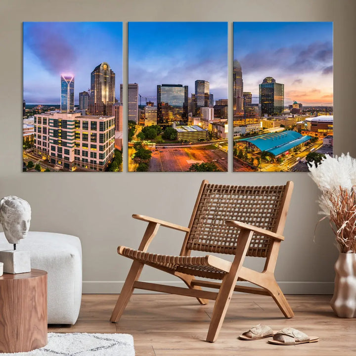 Charlotte City Wall Art Cityscape Canvas Wall Decor Charlotte Skyline Sunset