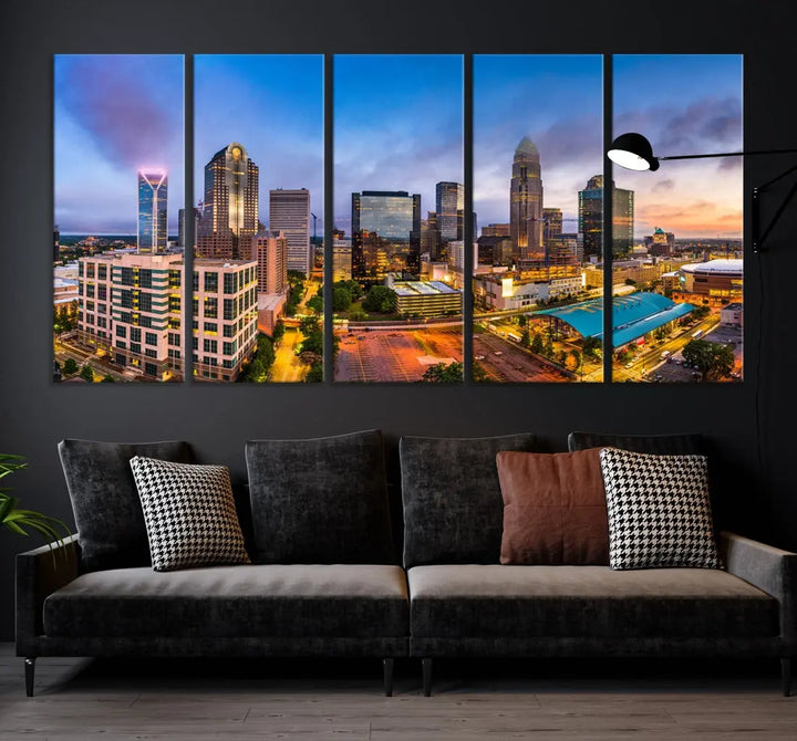 Charlotte City Wall Art Cityscape Canvas Wall Decor Charlotte Skyline Sunset