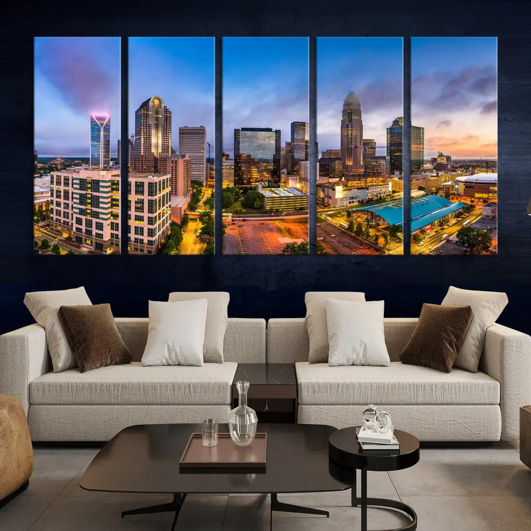 Charlotte City Wall Art Cityscape Canvas Wall Decor Charlotte Skyline Sunset