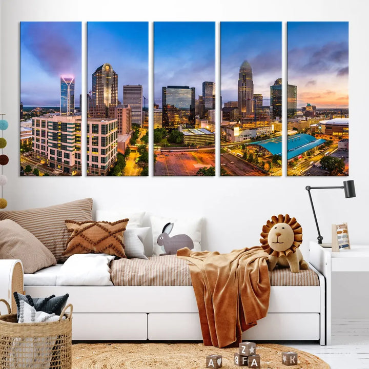 Charlotte City Wall Art Cityscape Canvas Wall Decor Charlotte Skyline Sunset