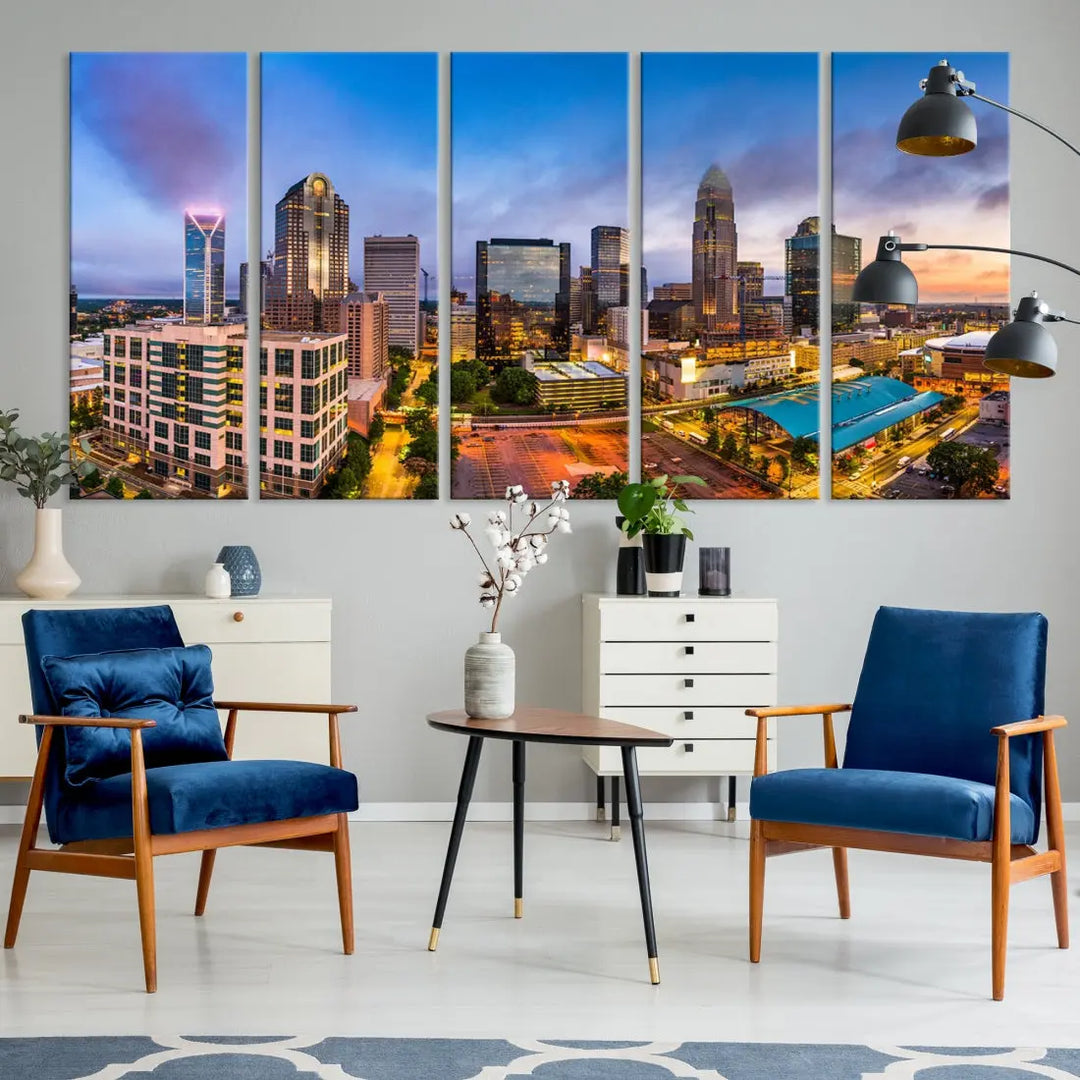 Charlotte City Wall Art Cityscape Canvas Wall Decor Charlotte Skyline Sunset