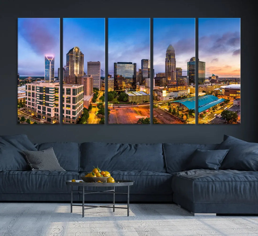 Charlotte City Wall Art Cityscape Canvas Wall Decor Charlotte Skyline Sunset