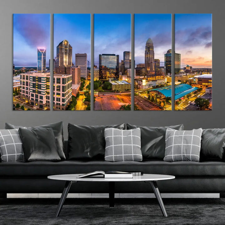 Charlotte City Wall Art Cityscape Canvas Wall Decor Charlotte Skyline Sunset