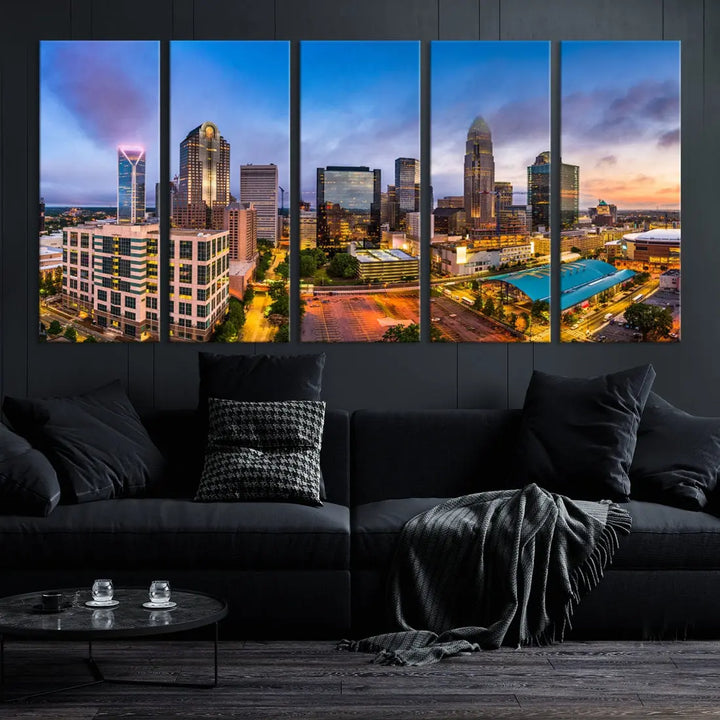 Charlotte City Wall Art Cityscape Canvas Wall Decor Charlotte Skyline Sunset