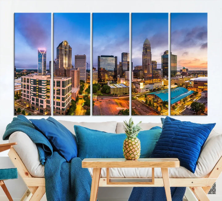 Charlotte City Wall Art Cityscape Canvas Wall Decor Charlotte Skyline Sunset