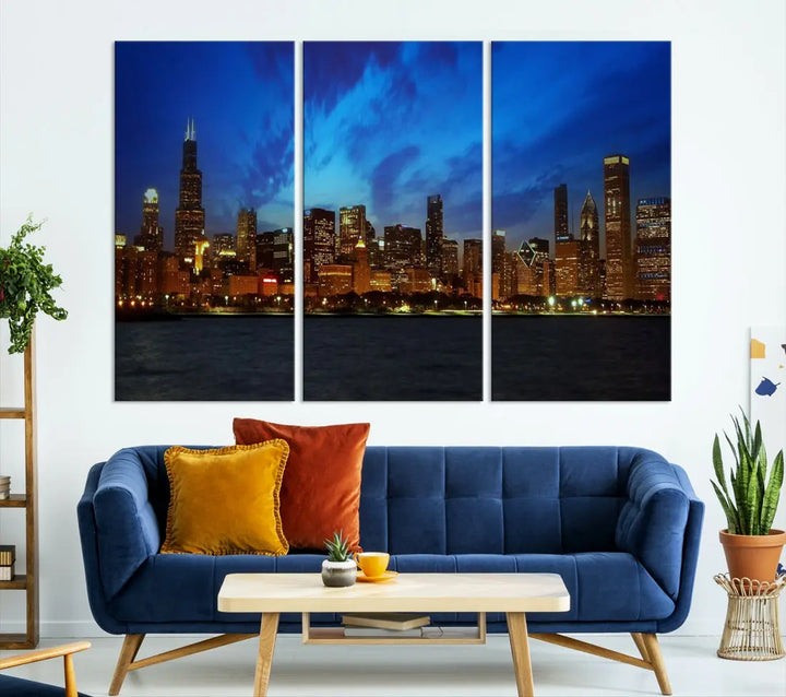 Chicago City Skyline Cityscape Large Wall Art Canvas Print