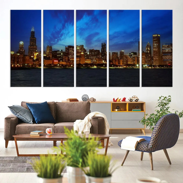 Chicago City Skyline Cityscape Large Wall Art Canvas Print