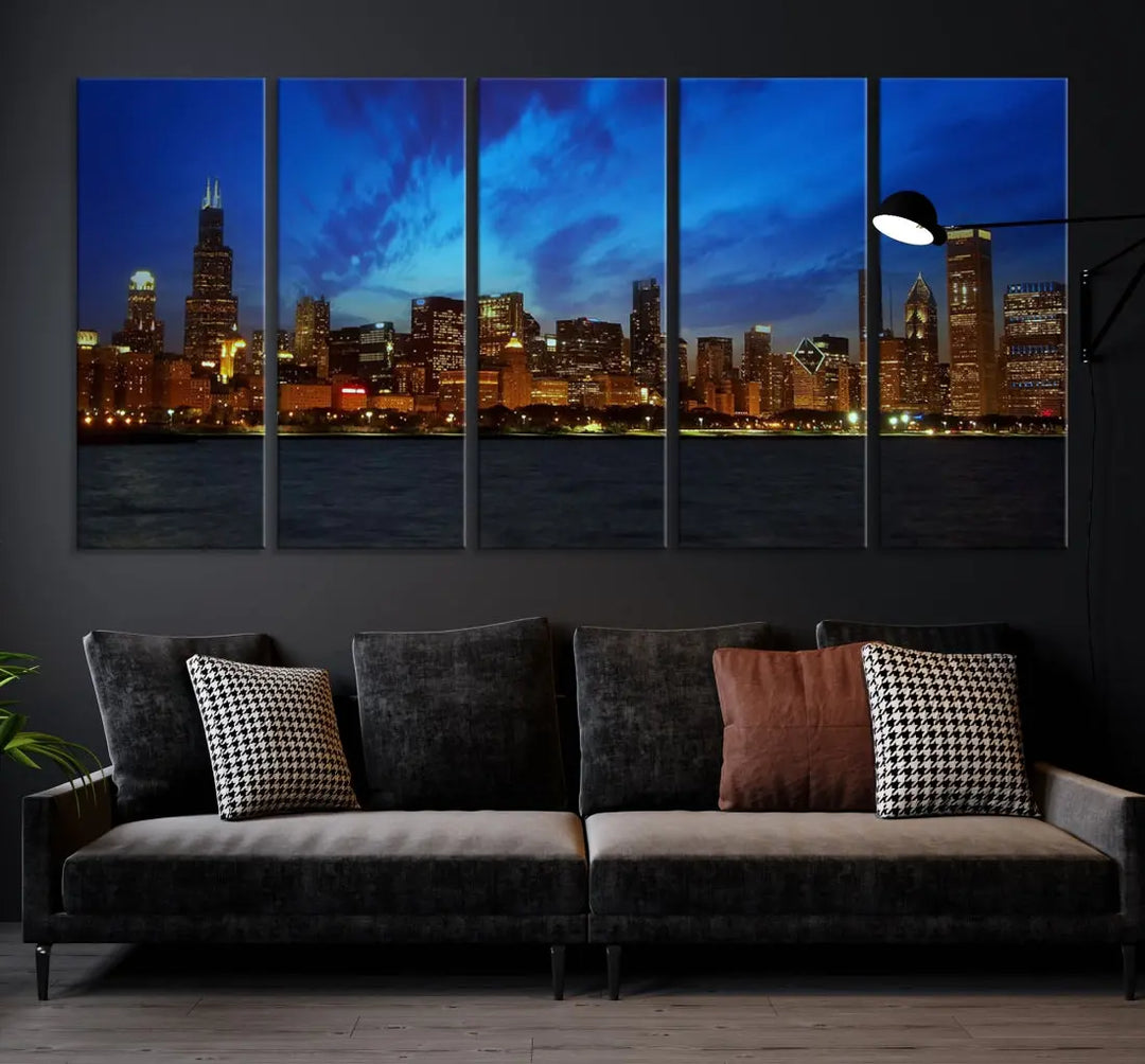 Chicago City Skyline Cityscape Large Wall Art Canvas Print