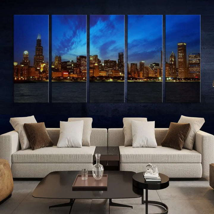 Chicago City Skyline Cityscape Large Wall Art Canvas Print