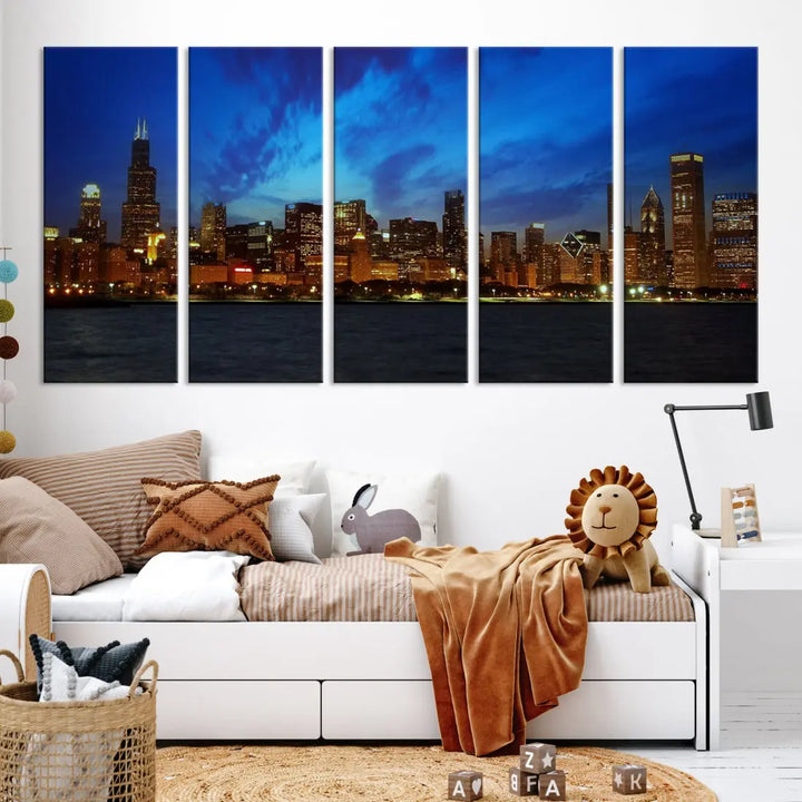 Chicago City Skyline Cityscape Large Wall Art Canvas Print