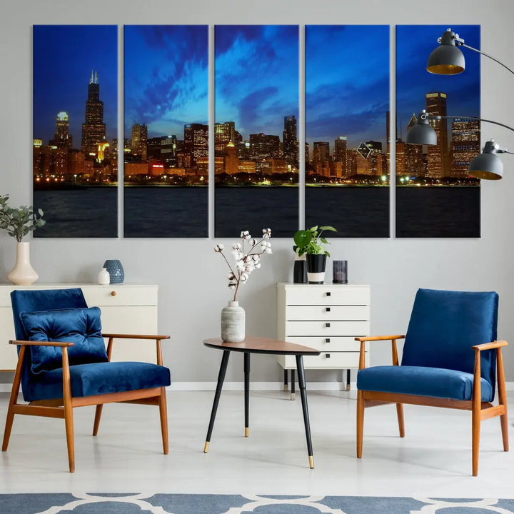 Chicago City Skyline Cityscape Large Wall Art Canvas Print