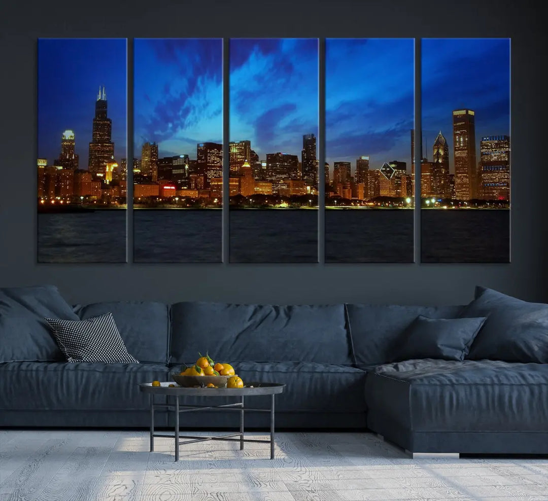 Chicago City Skyline Cityscape Large Wall Art Canvas Print