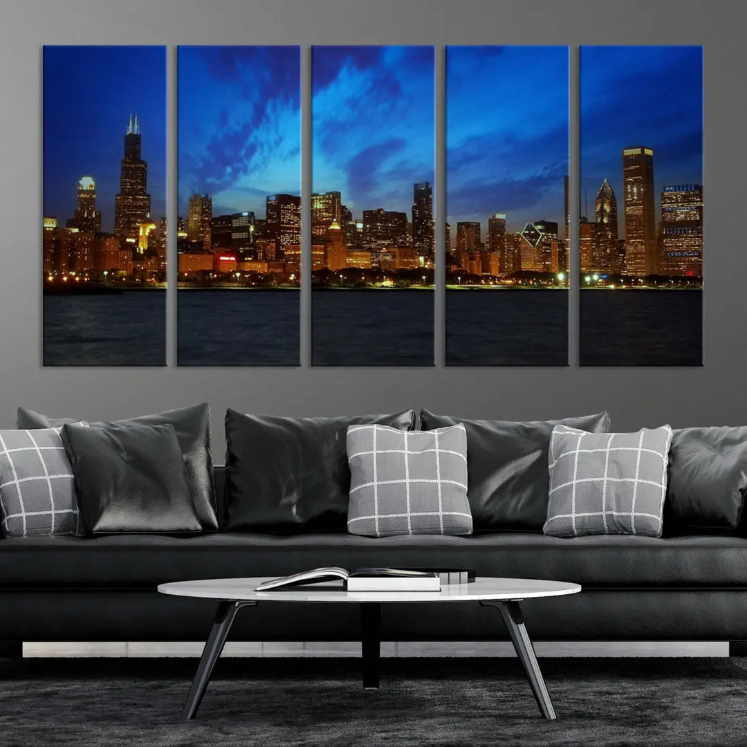 Chicago City Skyline Cityscape Large Wall Art Canvas Print