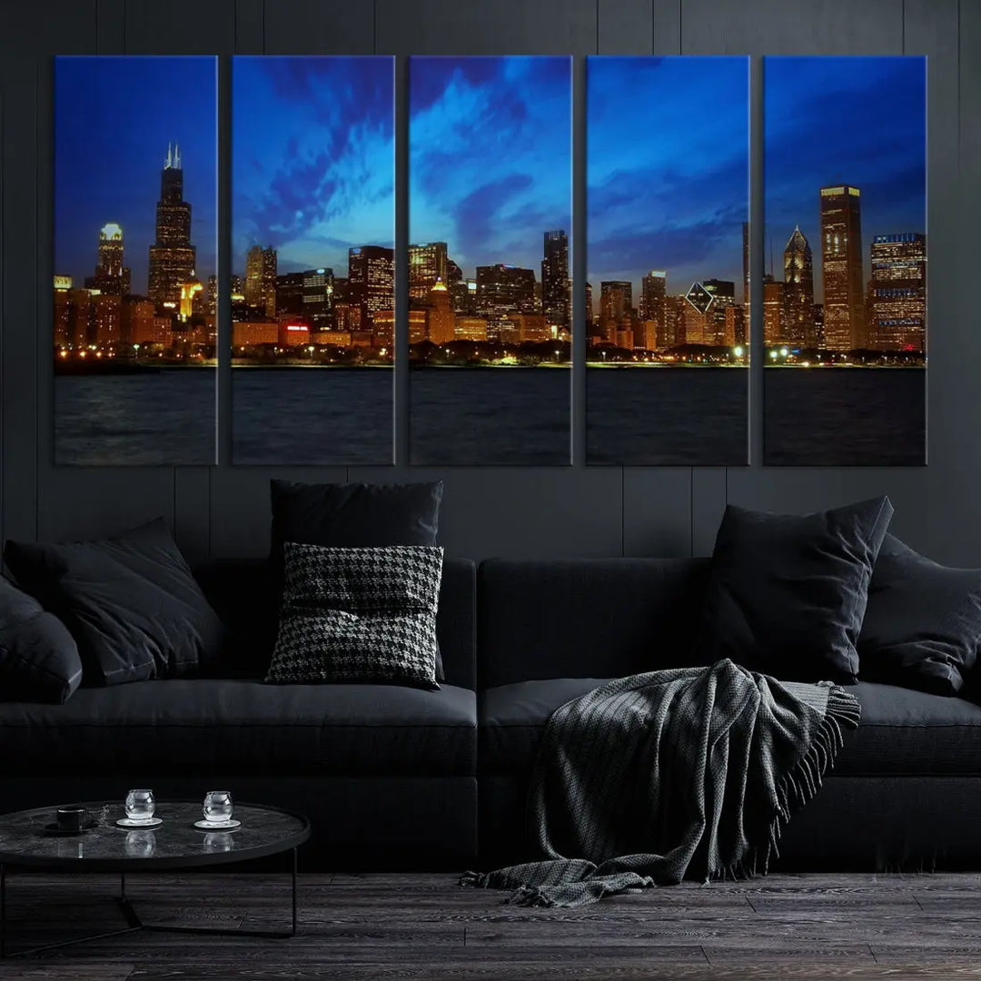 Chicago City Skyline Cityscape Large Wall Art Canvas Print