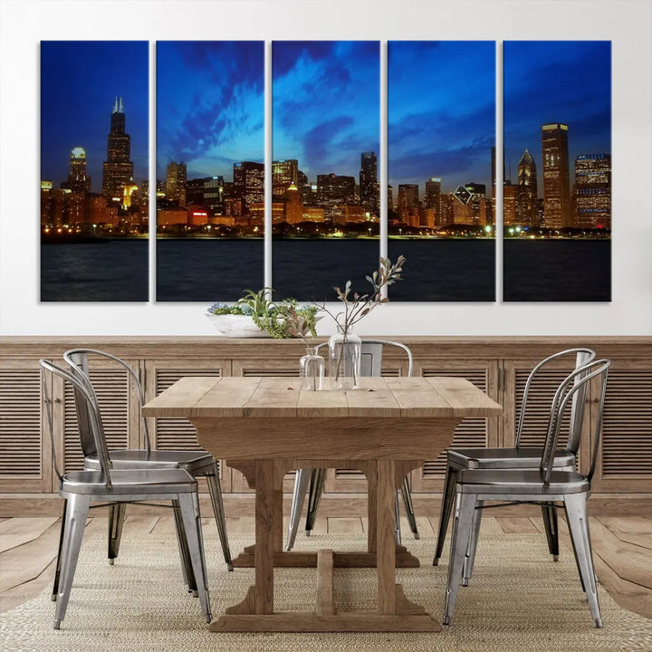 Chicago City Skyline Cityscape Large Wall Art Canvas Print