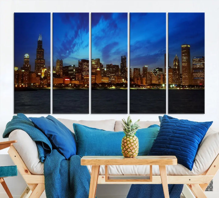 Chicago City Skyline Cityscape Large Wall Art Canvas Print