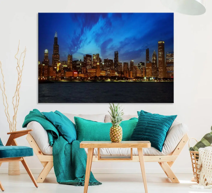 Chicago City Skyline Cityscape Large Wall Art Canvas Print