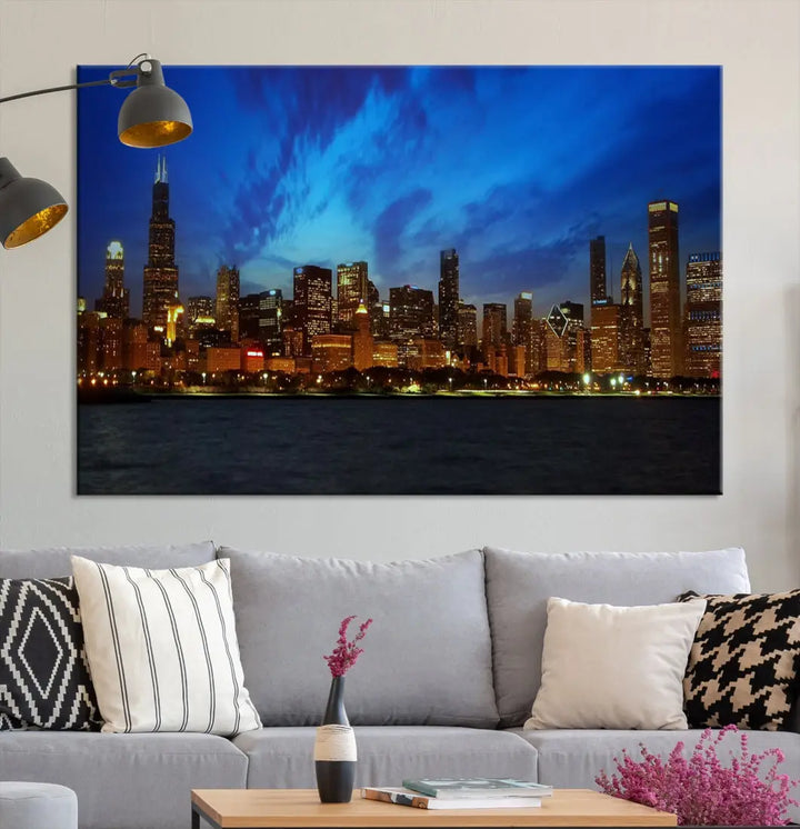 Chicago City Skyline Cityscape Large Wall Art Canvas Print