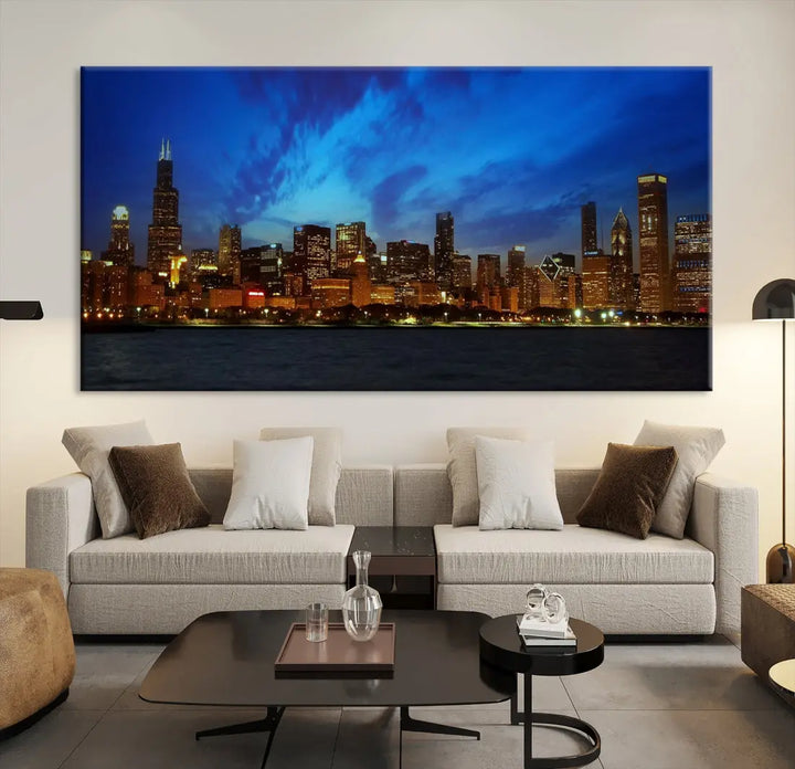 Chicago City Skyline Cityscape Large Wall Art Canvas Print