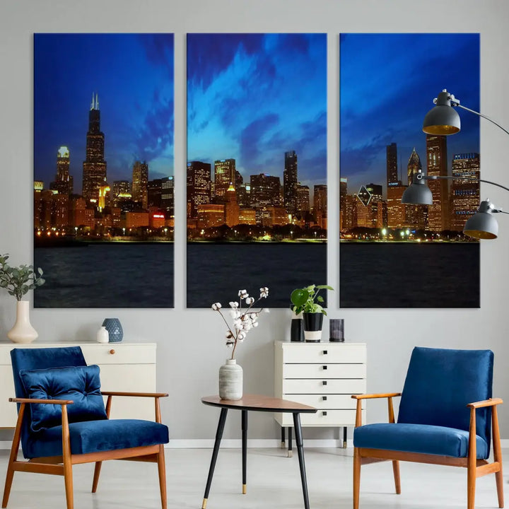 Chicago City Skyline Cityscape Large Wall Art Canvas Print