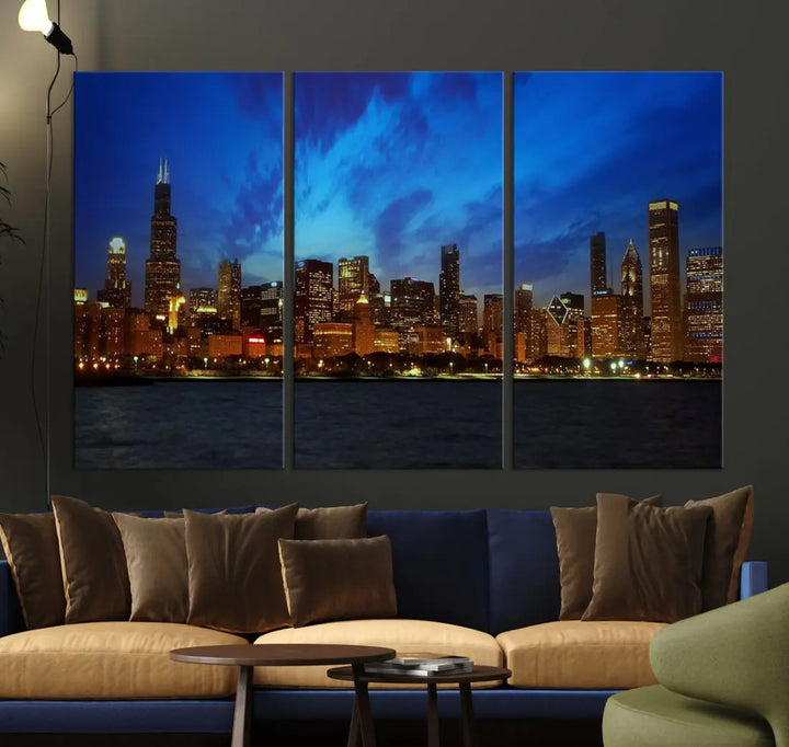 Chicago City Skyline Cityscape Large Wall Art Canvas Print