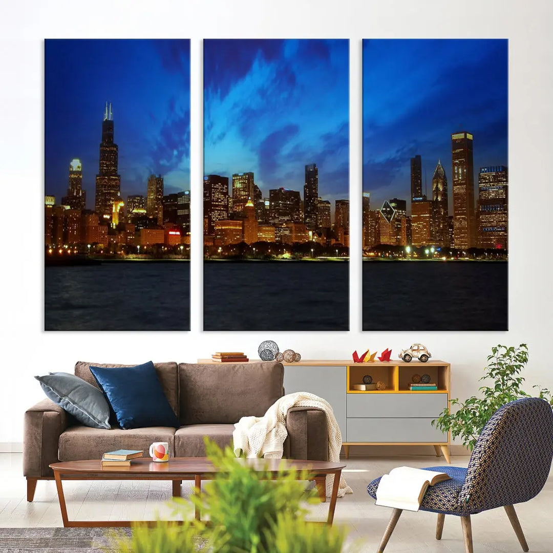 Chicago City Skyline Cityscape Large Wall Art Canvas Print