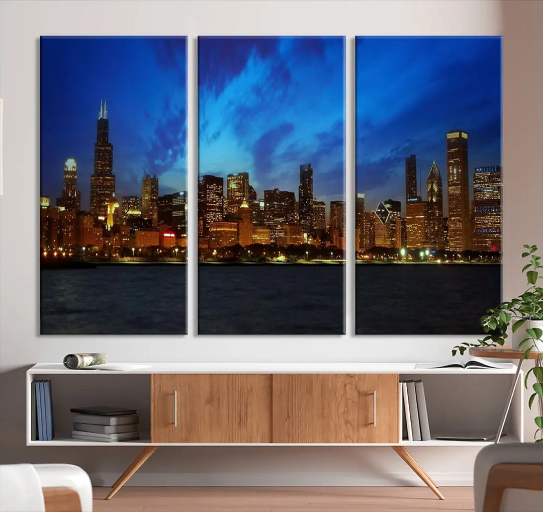 Chicago City Skyline Cityscape Large Wall Art Canvas Print