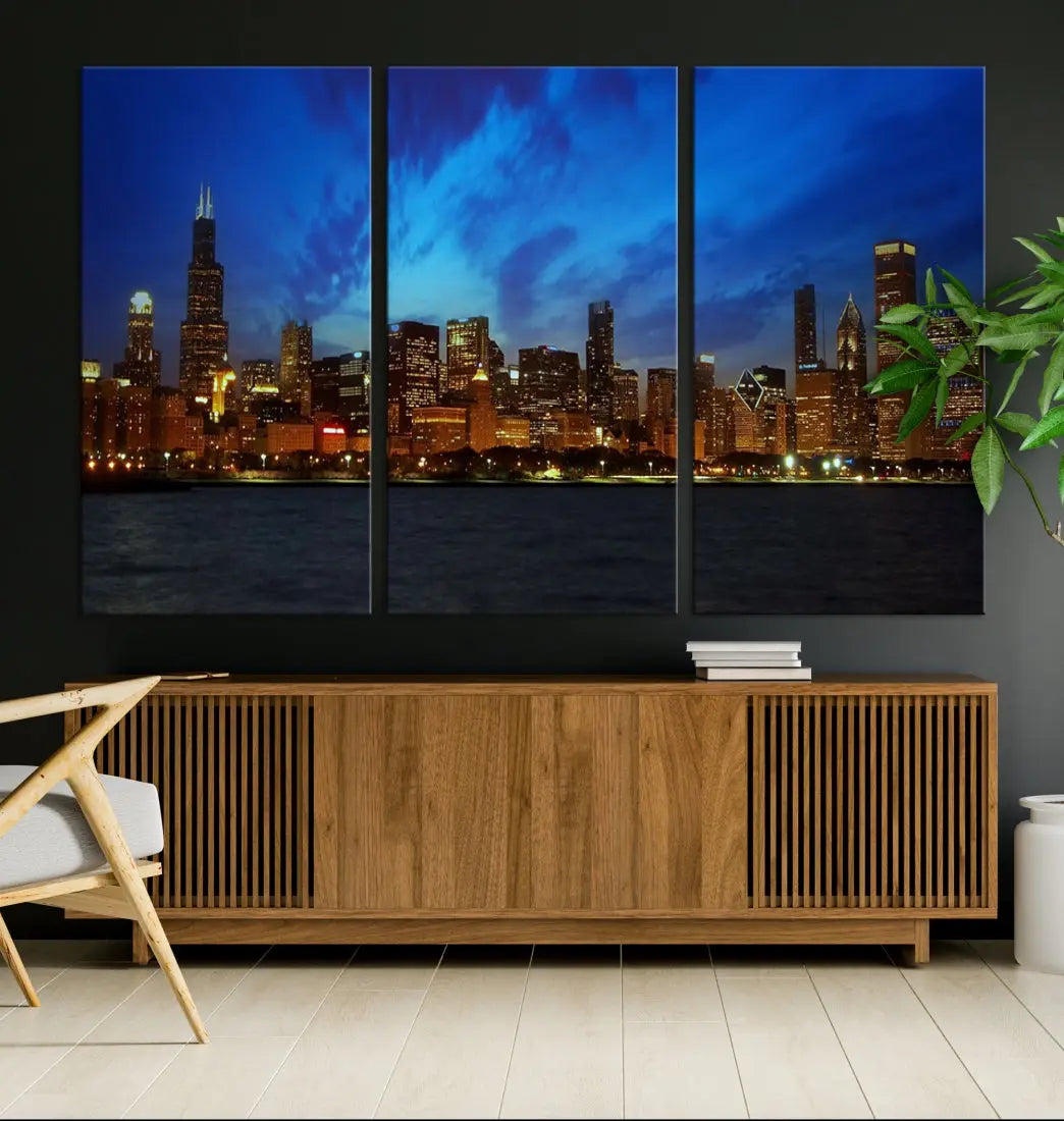 Chicago City Skyline Cityscape Large Wall Art Canvas Print