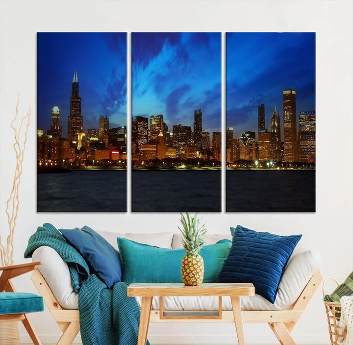 Chicago City Skyline Cityscape Large Wall Art Canvas Print